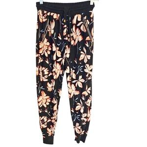 Indero floral jogger size XL black pink drawstring elastic waist